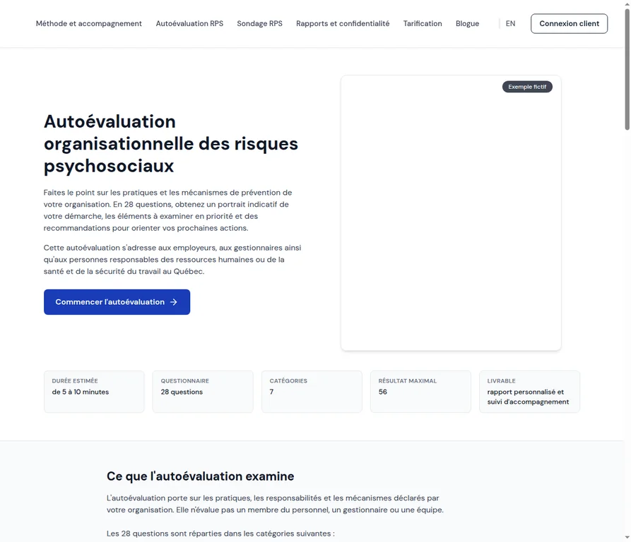 Aperçu de la page Autoévaluation RPS d’Exact360