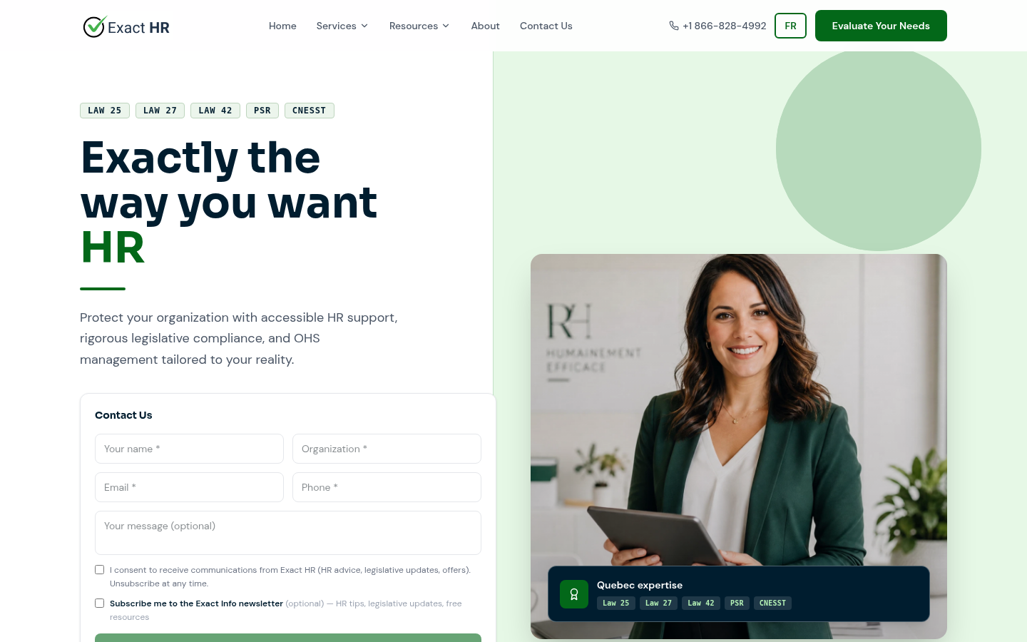 Exact HR English homepage