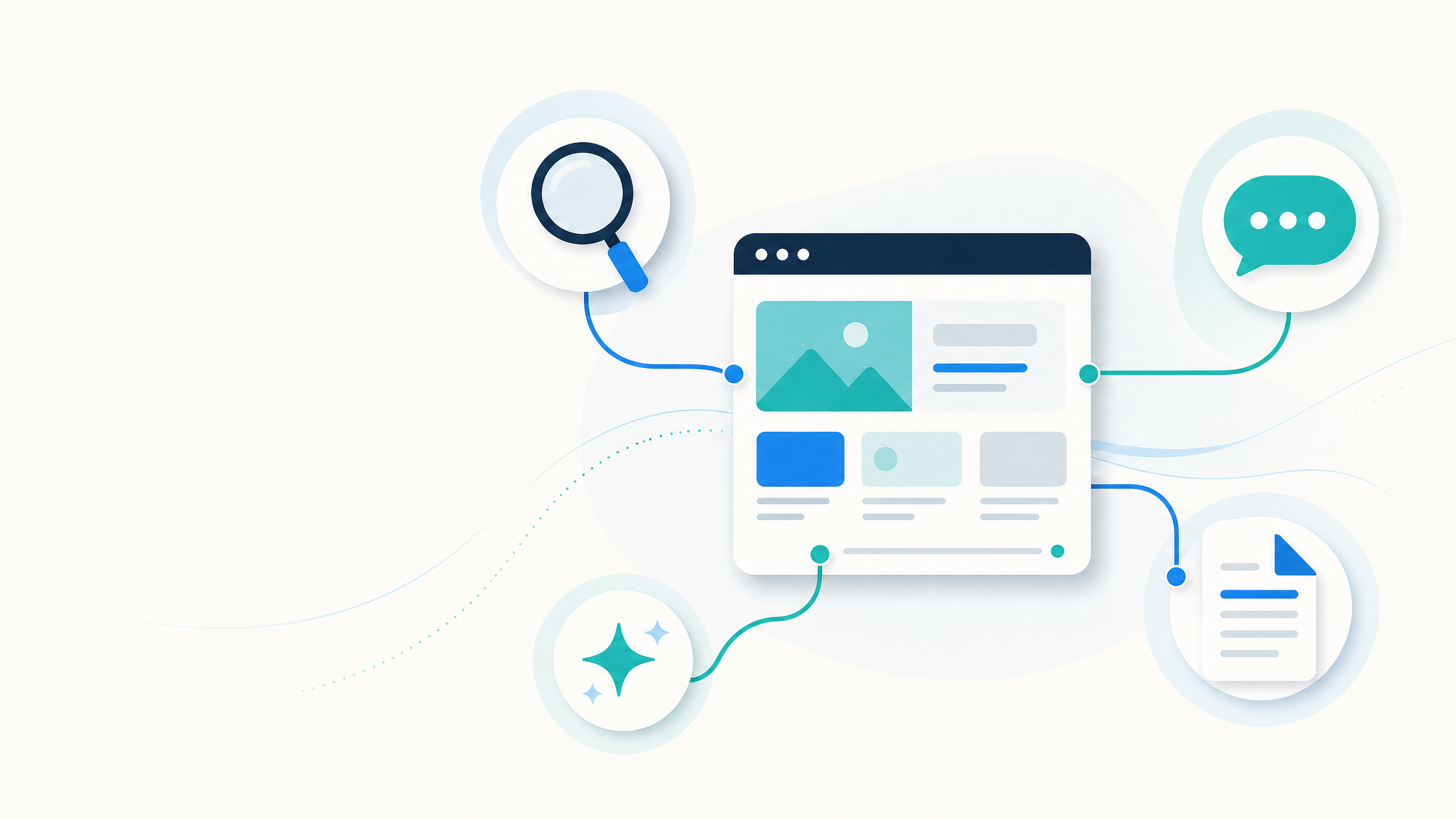 Illustration of a website structured for SEO and AI-powered search