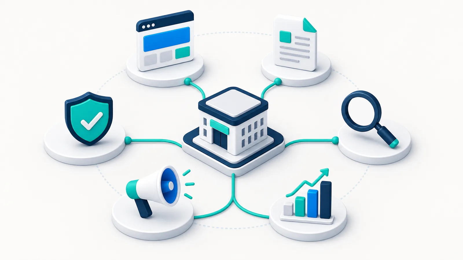 Illustration of an organization connected to the different parts of its digital presence