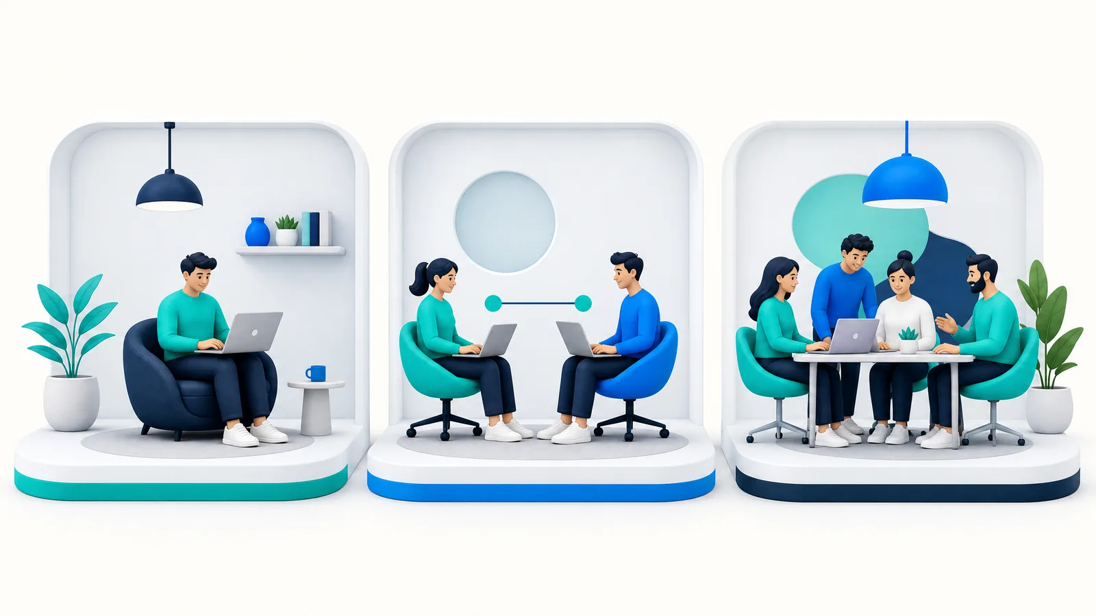 Illustration des modèles de gestion Web autonome, hybride et clé en main